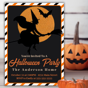 Vintage Retro-Hexe auf Broom Custom Halloween Einladung