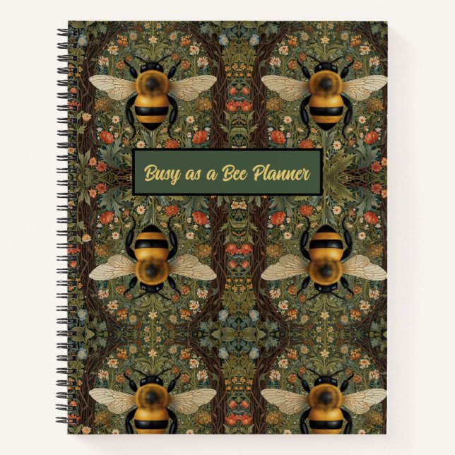 Vintage Retro-Hummel boho botanische Blumenkunst Notizbuch (Vorderseite)