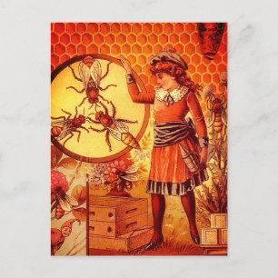 Vintage Retro Imkerin Mädchen Bienen Bild Postkart Postkarte