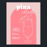 Vintage Retro Inspired Pina Colada Recipe Pink and Poster<br><div class="desc">Vintage Retro Inspired Pina Colada Recipe Pink and Dark Pink</div>
