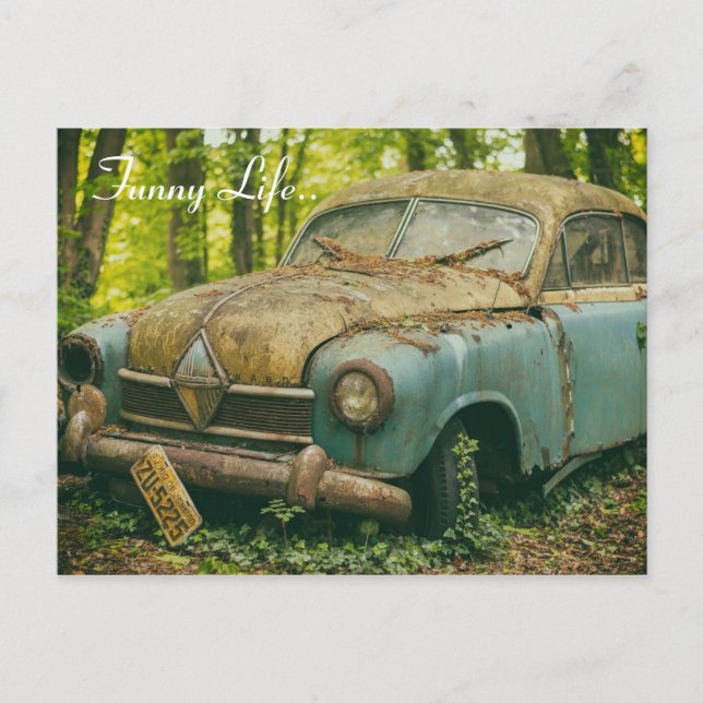 Vintage Retro Junkyard Scrap Rust Car Postkarte (Vorderseite)