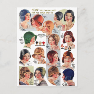 Vintage Retro Kitsch Frauen 20er Damenhüte Annonce Postkarte