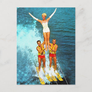 Vintage Retro Kitsch Frauen Dells Wasserskiläufer Postkarte