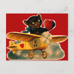 Vintage Retro-Kitte im Flugzeug - Valentine Feiertagspostkarte