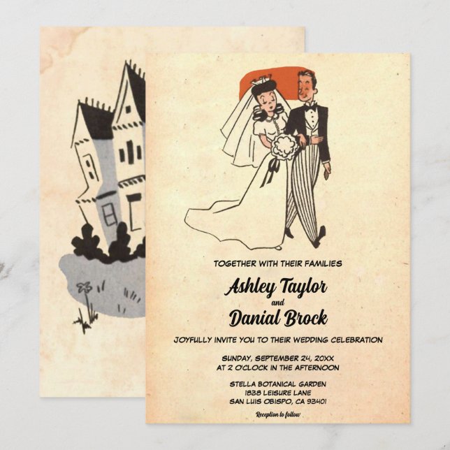 Vintage Retro Klassik Alte romantische Rustikale H Einladung (Vorne/Hinten)
