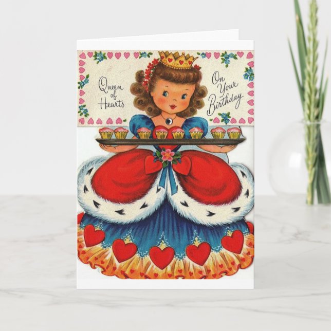 Vintage Retro-Königin des Herzens Geburtstag Karte (Vorderseite)