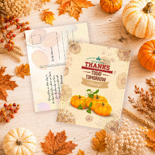 Vintage Retro-Kürbis Herbstlaub Thanksgiving Postkarte