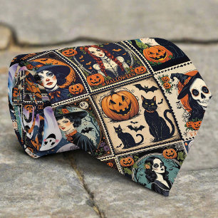 Vintage Retro Kürbis Hexe Halloween Muster Krawatte