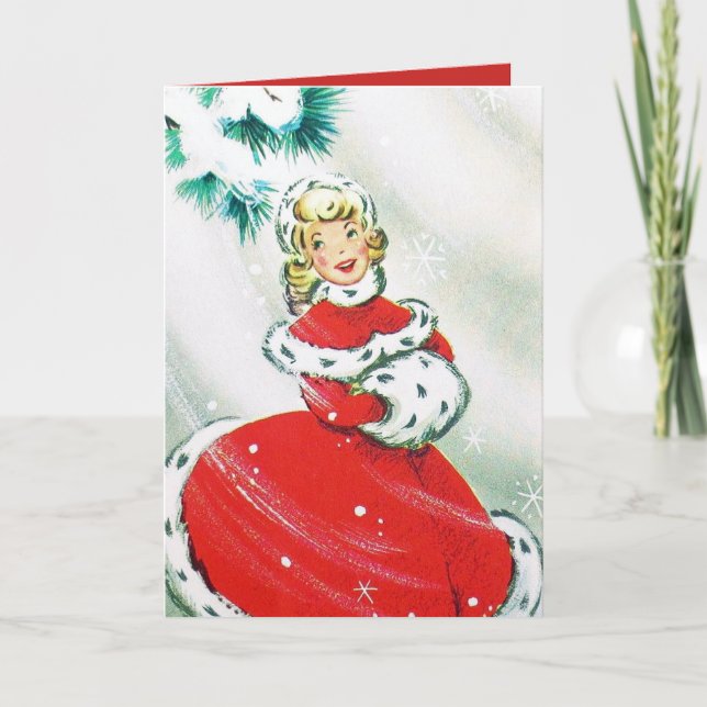 Vintage Retro Lady Weihnachtskarte Feiertagskarte (Vorderseite)