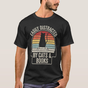 Vintage Retro Leicht Ablenkbar Durch Katzen Und Bü T-Shirt