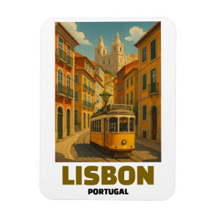 Vintage Retro Lissabon Portugal Straßenbahn Straße Magnet