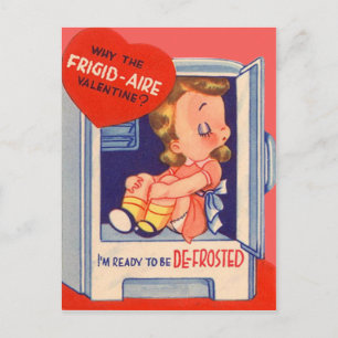 Vintage Retro Mädchen im Kühlschrank Valentinstags Feiertagspostkarte