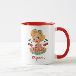 Vintage Retro Mädchen Kirschkuchen Tasse