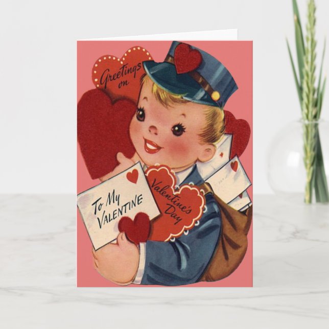 Vintage Retro Mailman Valentine Card Feiertagskarte (Vorderseite)