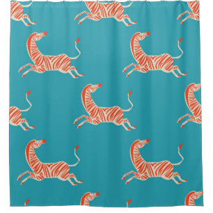 vintage retro neon color Zebra illustration motif Duschvorhang