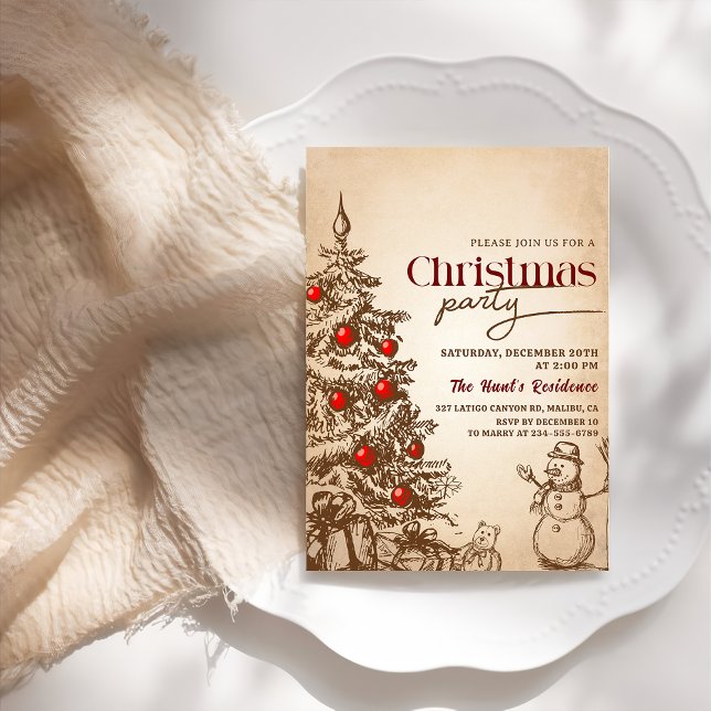 Vintage Retro Pine Tree Weihnachtsfeier Einladung (Von Creator hochgeladen)