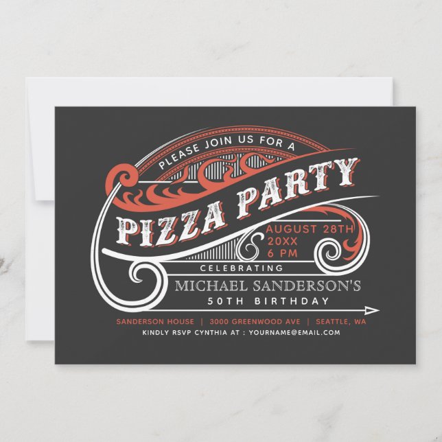 Vintage Retro-Pizza-Party Einladungen (Vorderseite)