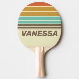 Vintage Retro Rainbow Horizon Striping with Name Tischtennis Schläger
