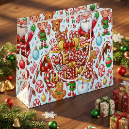Vintage Retro Red Candy Cane Wonderland Christmas Große Geschenktüte