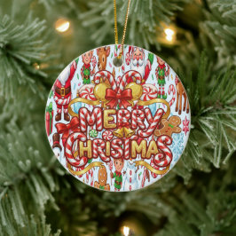 Vintage Retro Red Candy Cane Wonderland Christmas Keramik Ornament