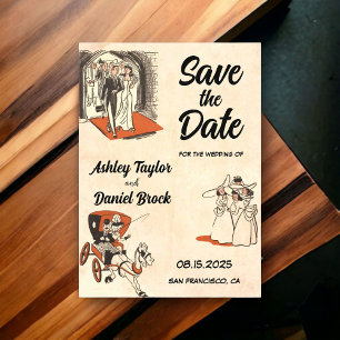 Vintage Retro Romantische Comic-Hochzeit Rettet da Acryleinladungen