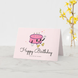Vintage Retro Rosa Happy Birthday Karte