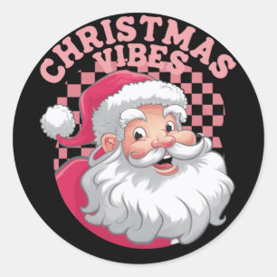 Vintage Retro Rosa Weihnachtsmann Weihnachten Runder Aufkleber