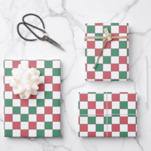 Vintage Retro Rot und Grüner Platz Kariert Geschenkpapier Set