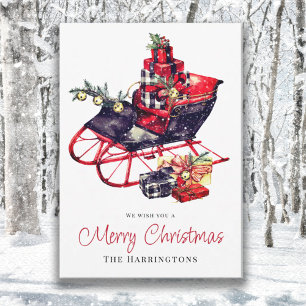 Vintage Retro Rote Schlitten Weihnachtsgrußkarte
