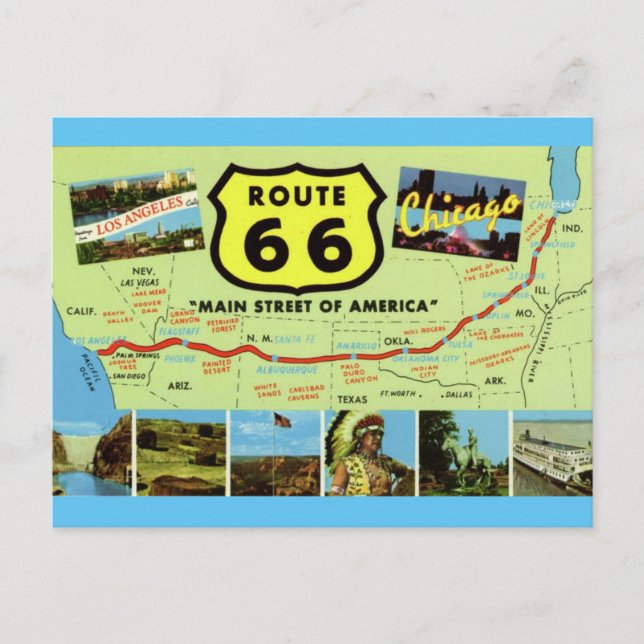 Vintage Retro Route 66 Karte (Vorderseite)