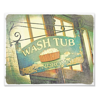 Vintage Retro-Schild Waschsalon Waschzuber Fotodruck