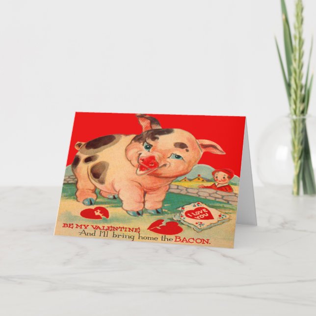 Vintage Retro Schwein-Speckvalentine-Karte Feiertagskarte (Vorderseite)