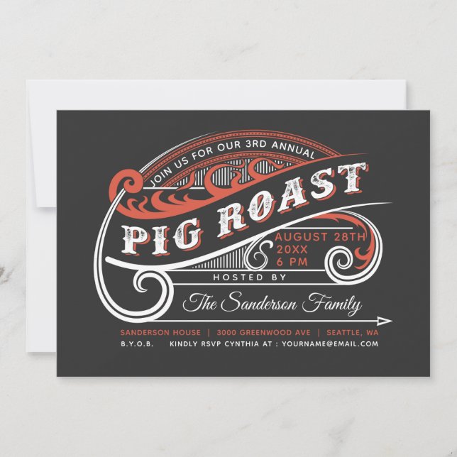 Vintage Retro - Schweineherz - Einladungen (Vorderseite)