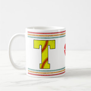 Vintage Retro Softball-Buchstabe T Kunstwerk Kaffeetasse