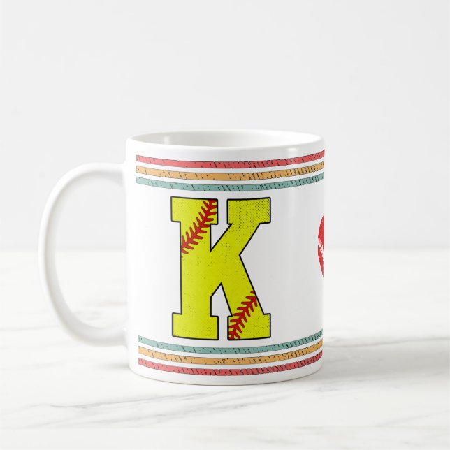 Vintage Retro Softball Letter K Artwork Kaffeetasse (Links)