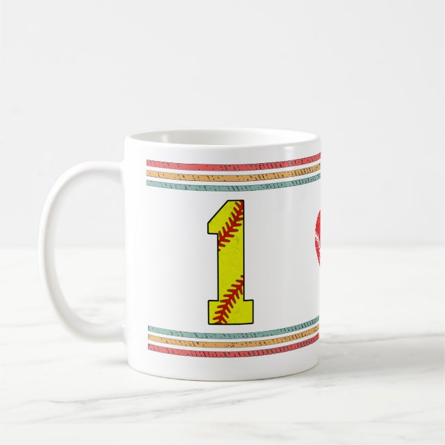 Vintage Retro Softball Number 1 Design Kaffeetasse (Links)