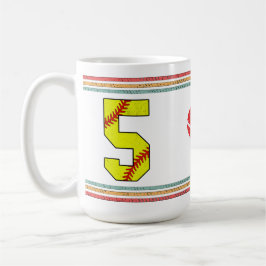 Vintage Retro Softball Number 5 Distressed Kaffeetasse