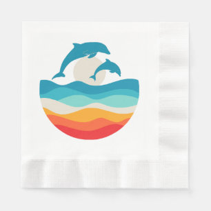 Vintage Retro Sommerzeit Strand Delphin  Serviette