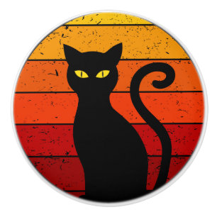 Vintage Retro Sonnenuntergang Halloween Schwarze K Keramikknauf