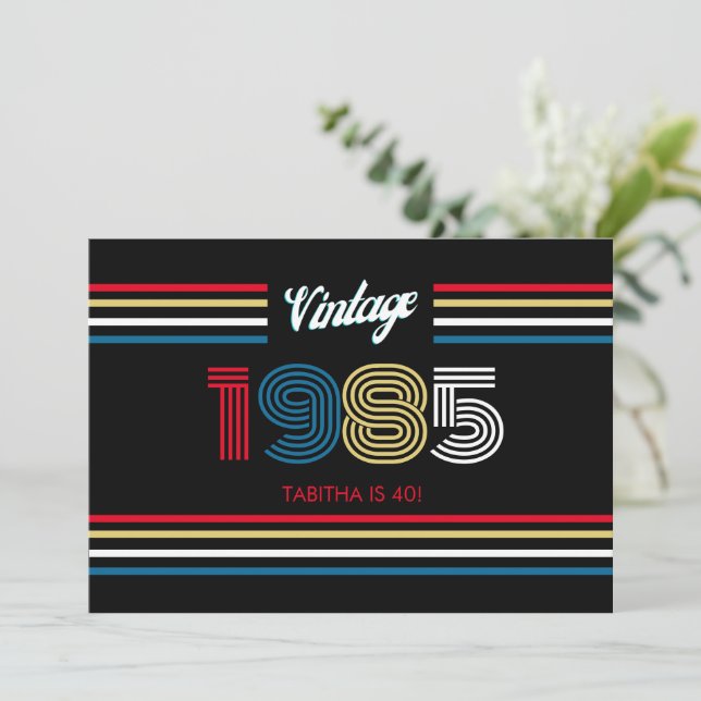 Vintage Retro-Streifen-Kassette Primärfarben Einladung (Stehend Vorderseite)