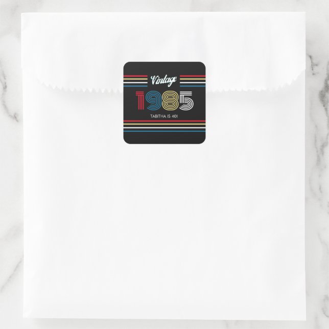 Vintage Retro-Streifen-Primärfarben Quadratischer Aufkleber (Tasche)