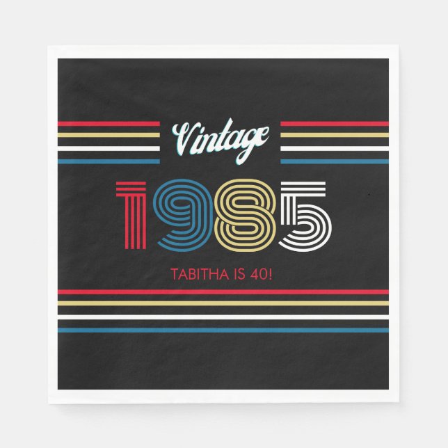 Vintage Retro-Streifen-Primärfarben Serviette (Vorderseite)