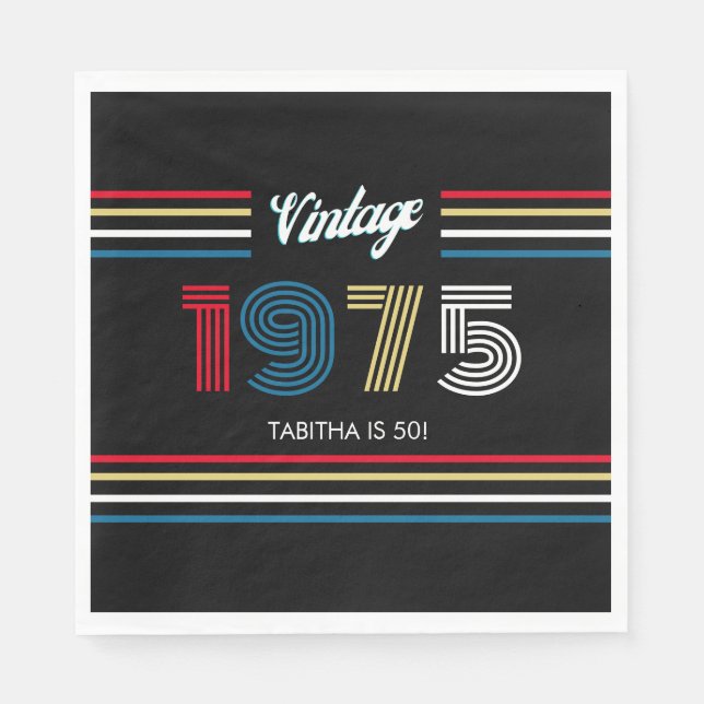 Vintage Retro Stripe 1975 Primärfarben Serviette (Vorderseite)