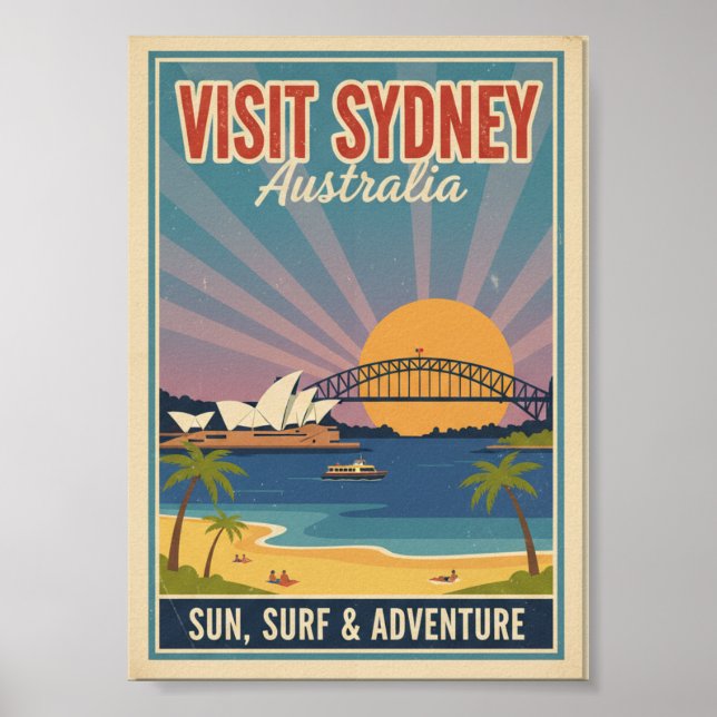 Vintage Retro Sydney Australia Travel Poster (Vorne)