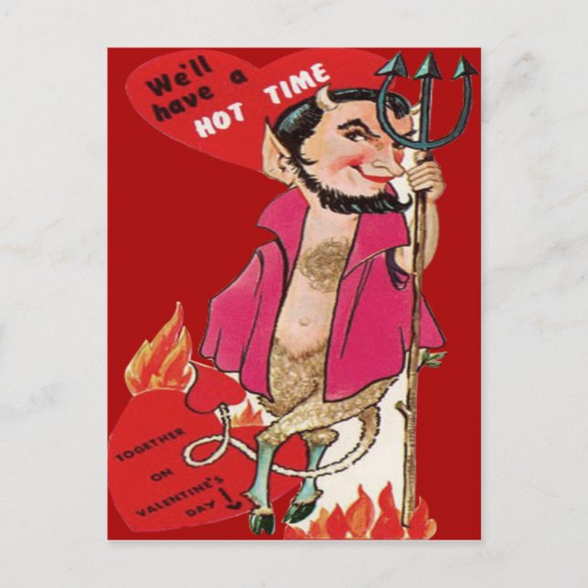 Vintage Retro Teufelvalentine-Karte Feiertagspostkarte (Vorderseite)