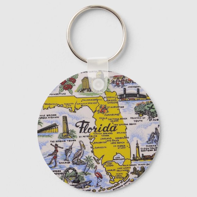 Vintage Retro-Touristenkarte Florida Schlüsselanhänger (Vorderseite)