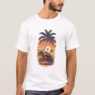 Vintage Retro Tropischer Palmenbaum Sonnenuntergan T-Shirt