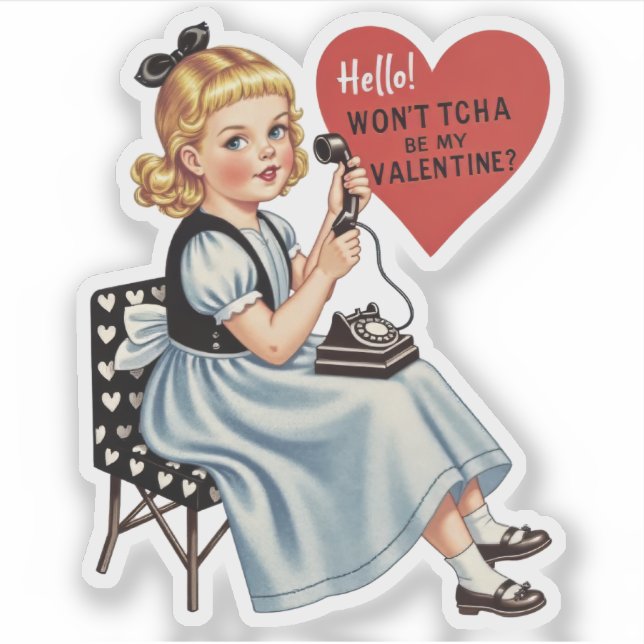 Vintage Retro Valentine Telephone Be Mine Aufkleber (Vorderseite)