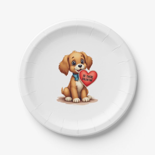 Vintage Retro Valentine's Day Puppy Dog Valentine  Pappteller (Vorderseite)