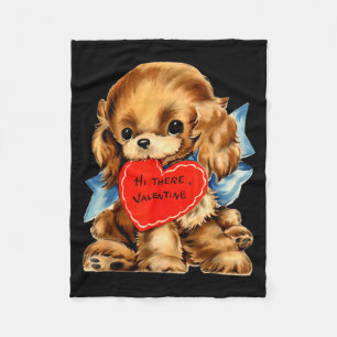 Vintage Retro Valentinstag Welpen-Hund Valentinsgr Fleecedecke